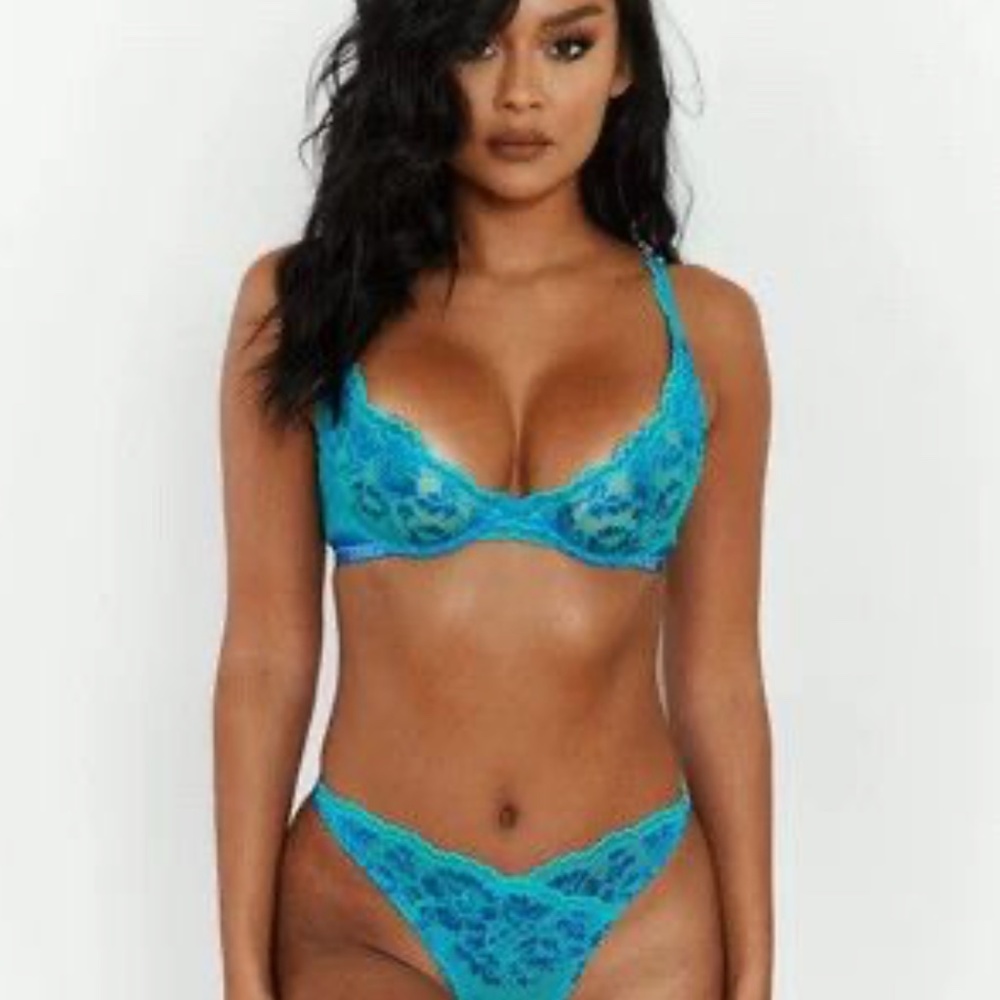 Lounge Underwear Luxe Balcony Bra and Thong SET Blue